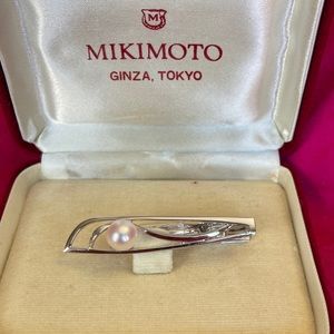 8mm Mikimoto sterling silver cultured pearl tie/scarf clip